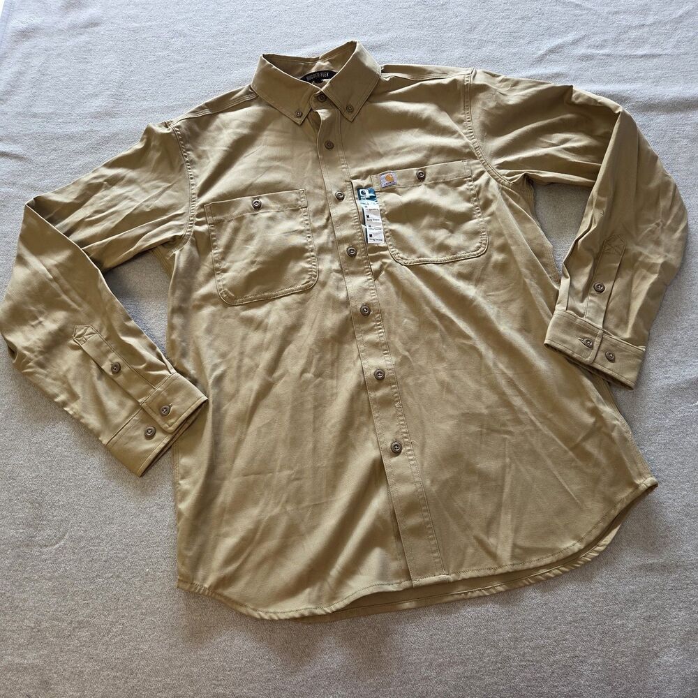 Carhartt Mens Canvas Relaxed Fit Long Sleeve Work Shirt Rugged Flex Stretch Med